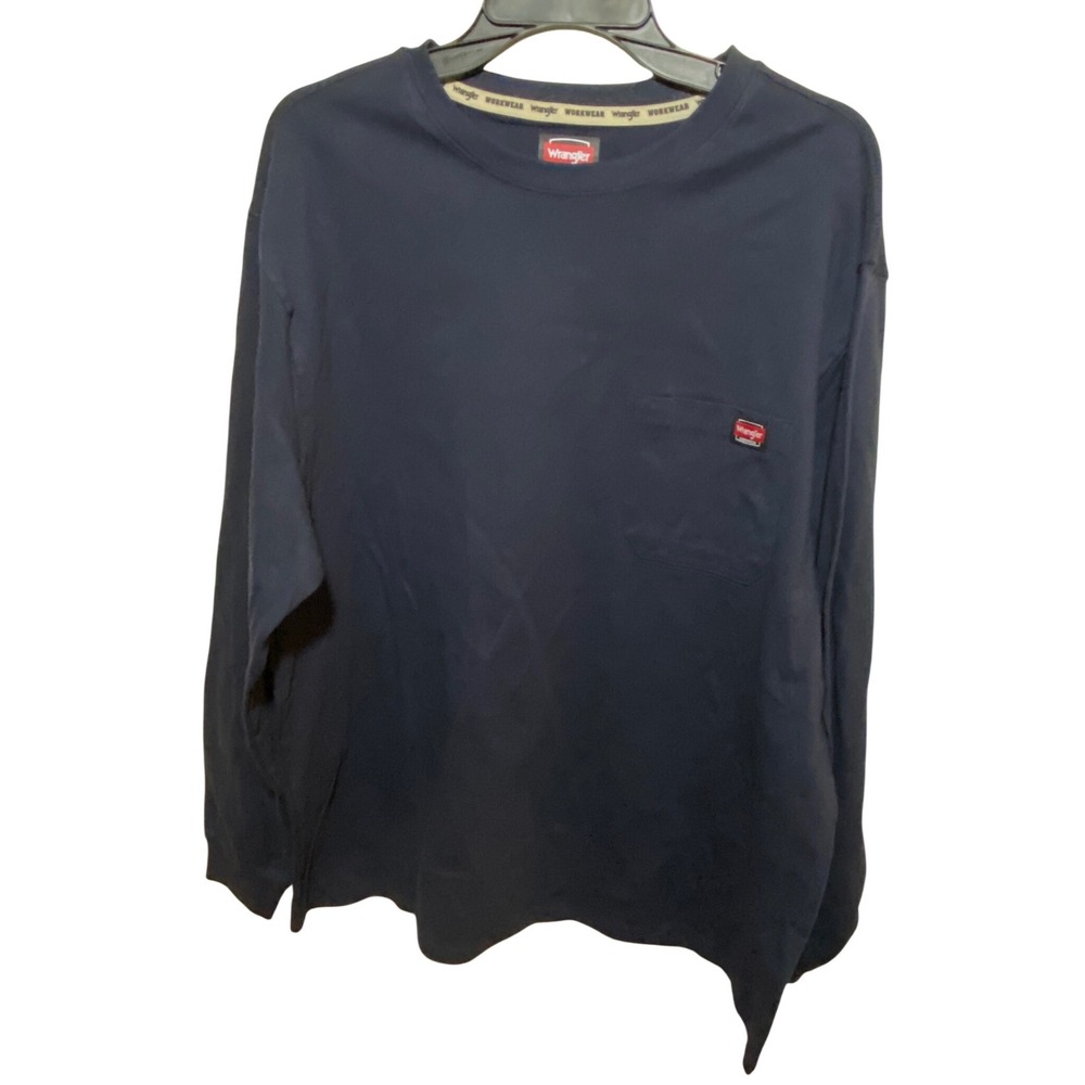 Wrangler Workwear Mens XL Dark Sapphire Blue Long Sleeve Heavyweight Pocket Tee
